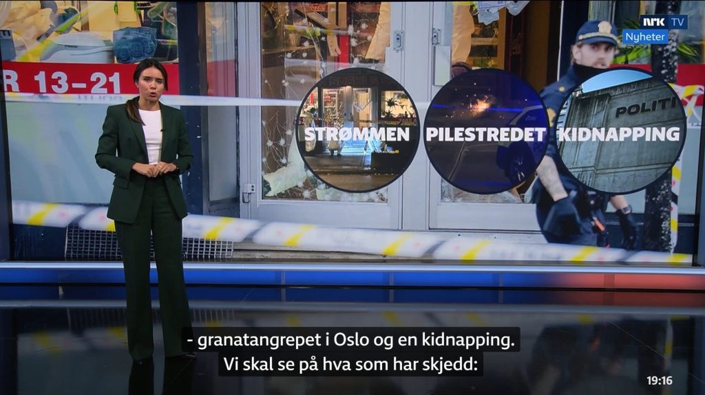 Vold i Oslo. Foto: skjermdump fra NRK Dagsrevyen 8. oktober.