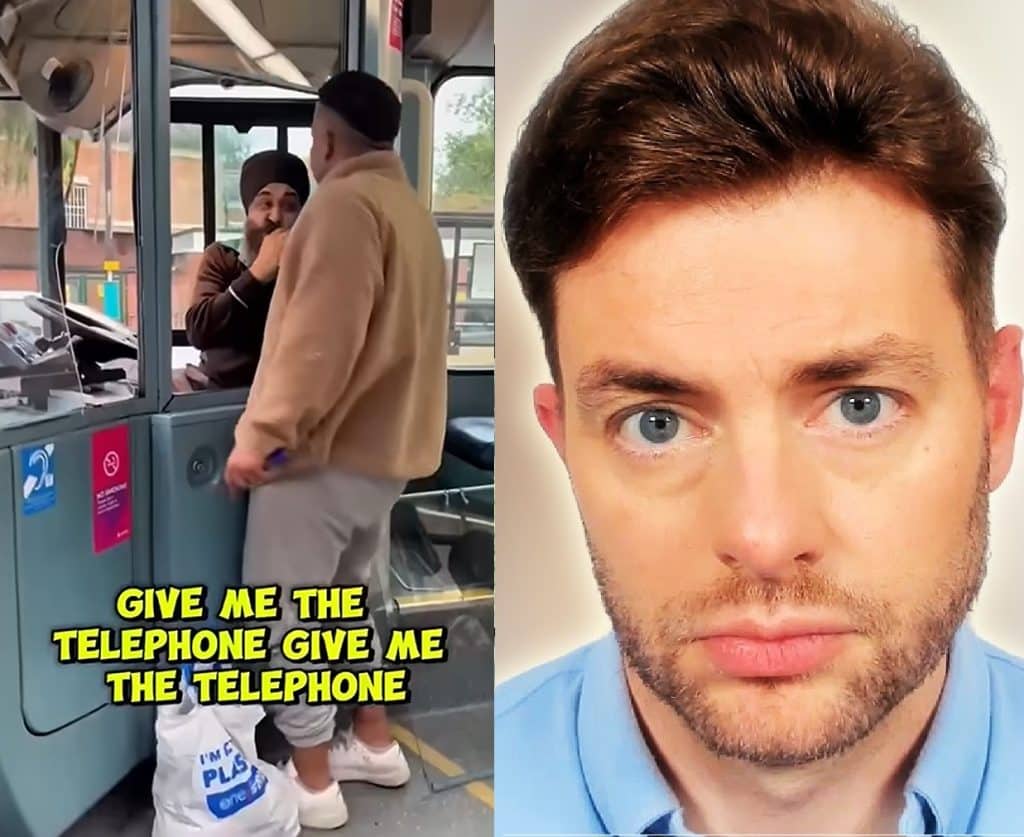 Paul Joseph Watson avslører lyvemedia i England hvor de beskytter voldelig asylsøker. Foto fra video.