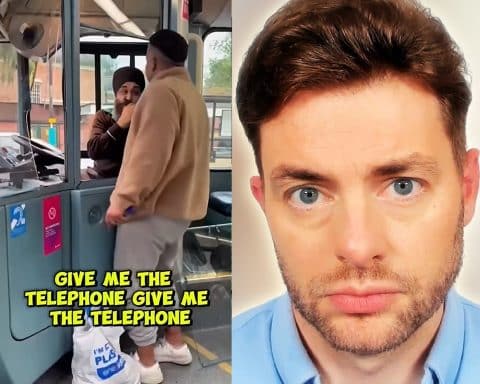 Paul Joseph Watson avslører lyvemedia i England hvor de beskytter voldelig asylsøker. Foto fra video.